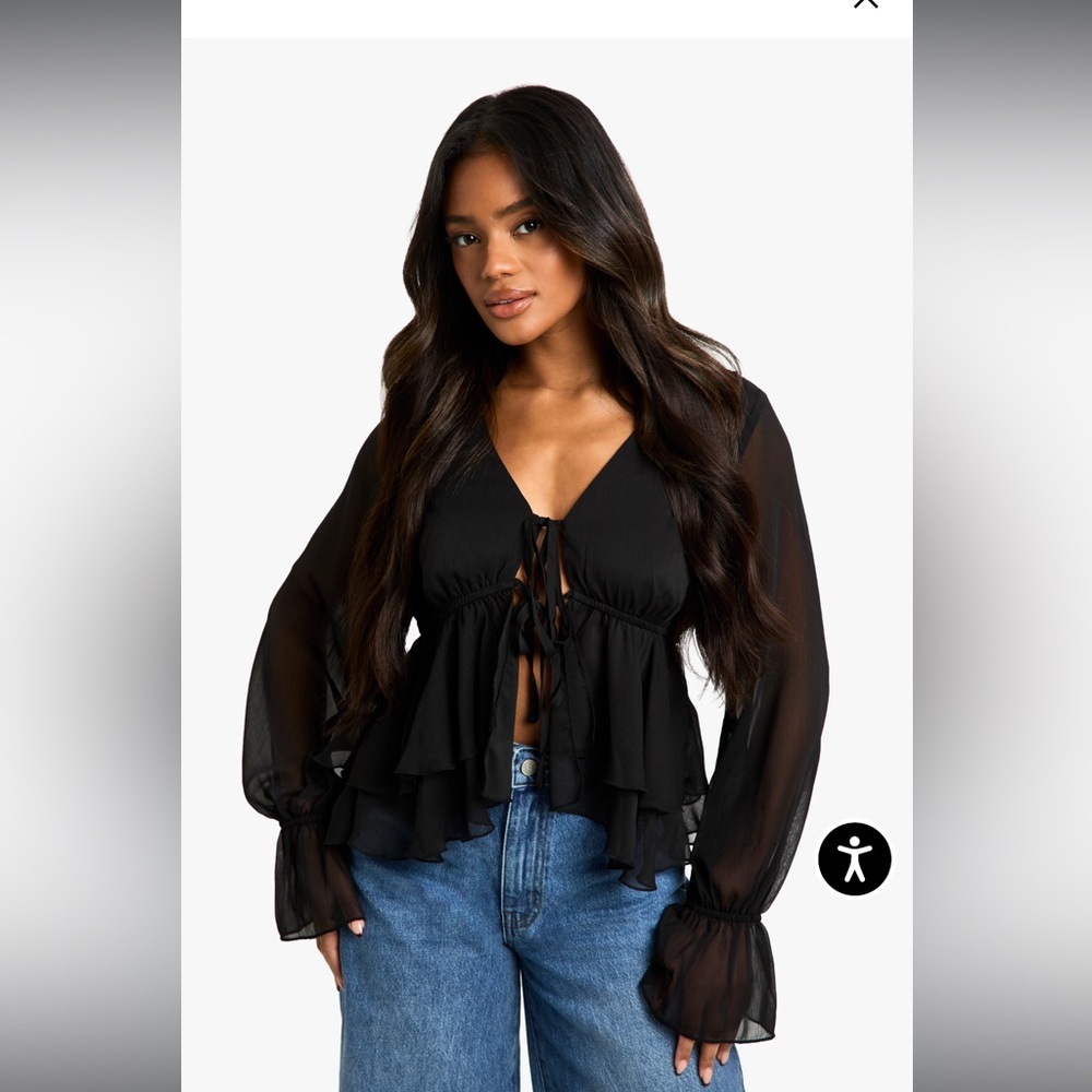 NWT Boohoo Ruffle Flare Sleeve Blouse